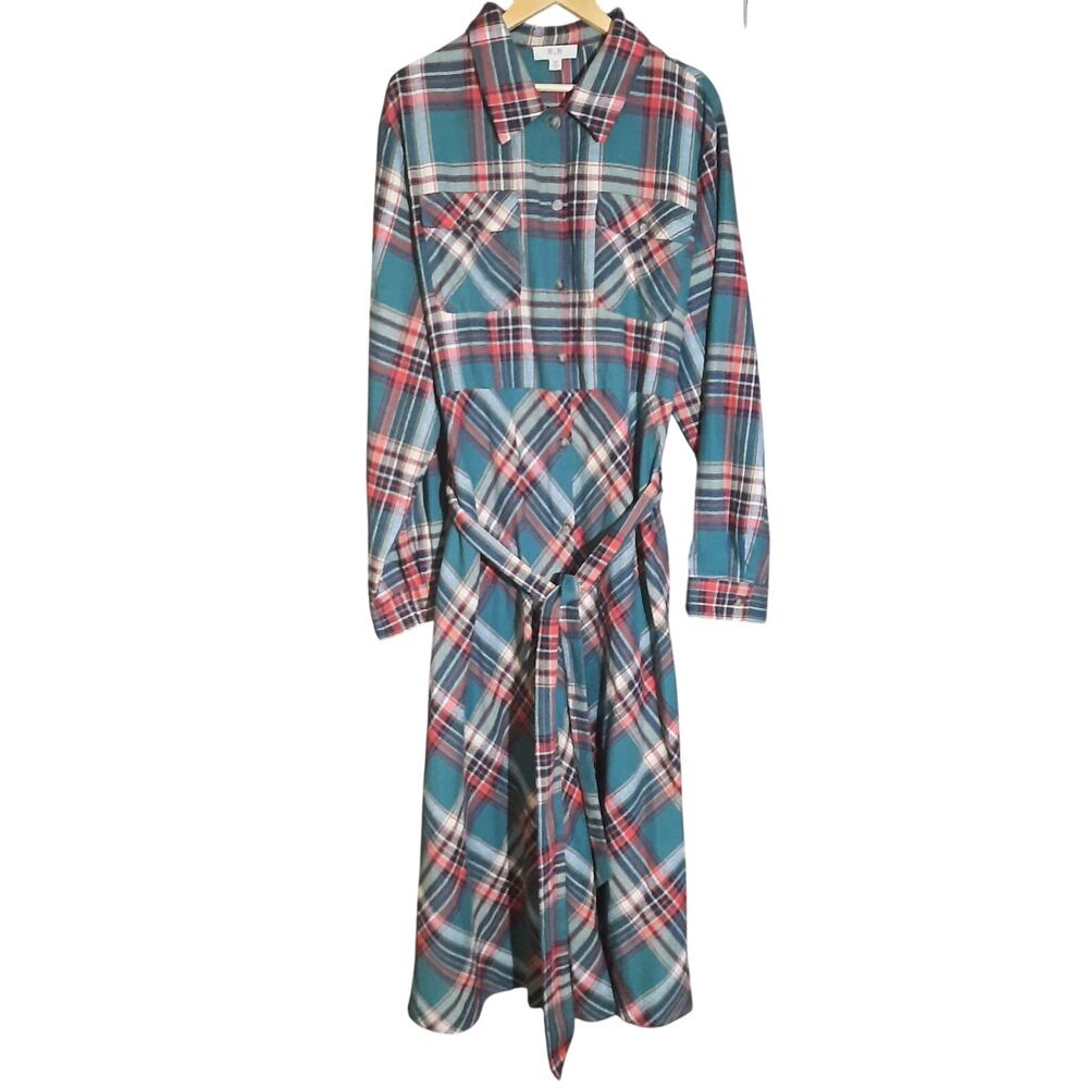 Jade by Jane Womens Long Sleeve Red & Green Plaid Maxi Dress Size 3X